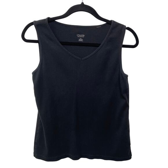 Chico's Sleeveless Knit V Neck Tank Top Pullover Black Women Size 1 M Base Layer - Picture 1 of 7
